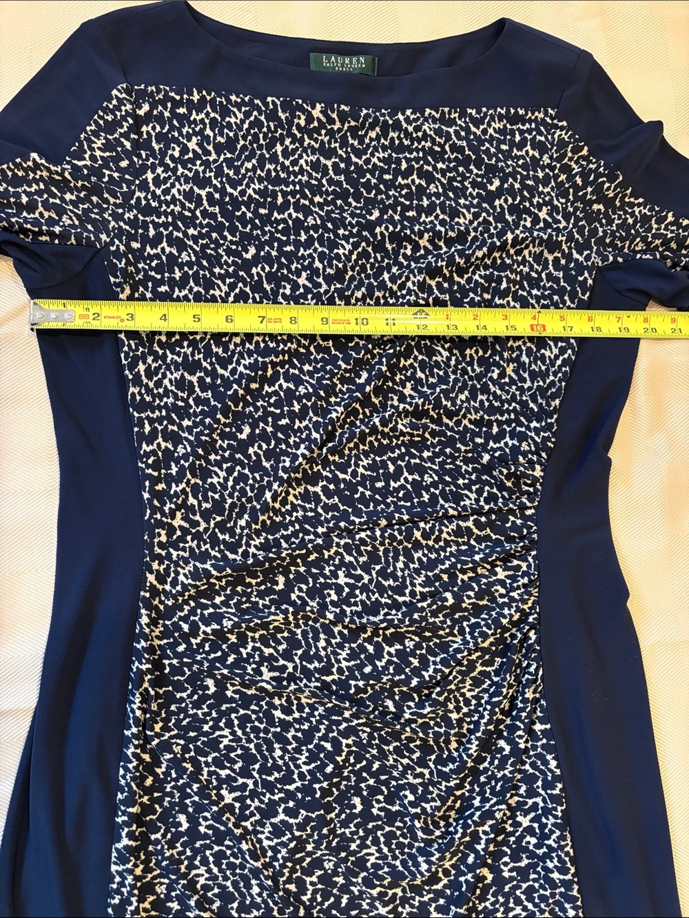 Lauren Ralph Lauren Navy and Cream Printed knee length Sheath Dress - Picture 5 of 6